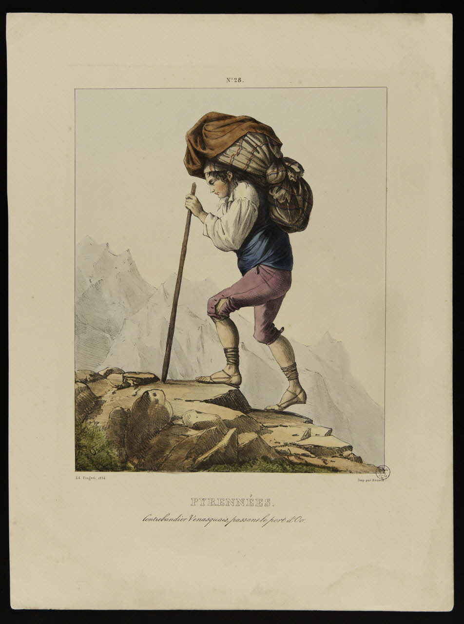 estampe PYRENNEES  Contrebandier Venasquais passant le port d'Oo. 1957.38.3 Photo