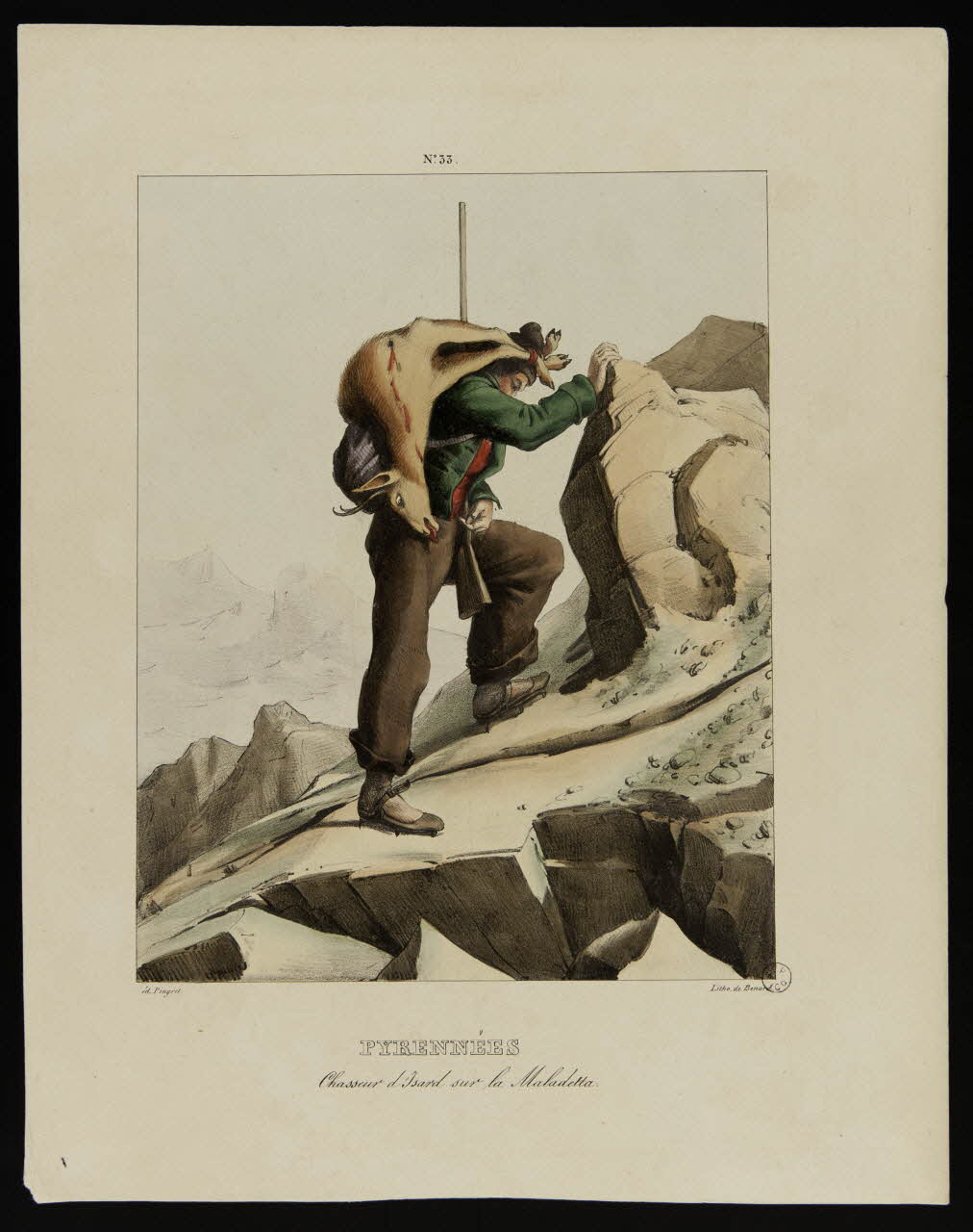 estampe PYRENNEES  Chasseur d'Isard sur la Maladetta. 1957.38.8 Photo