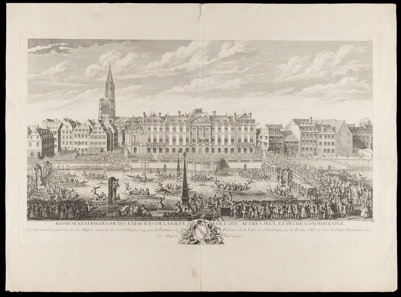 estampe REPRESENTATION DES JOUTES, EXERCICES DE LA BAGUE, DE L'OYE, AUTRES JEUX, PECHE CONSIDERABLE. 1957.41.1 Photo