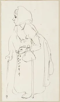 Gaëtan Dumas dessin Vieille femme appuyée sur une canne, tenant un chapelet Aulus-Les-Bains 1910 1957.74.180 Photo