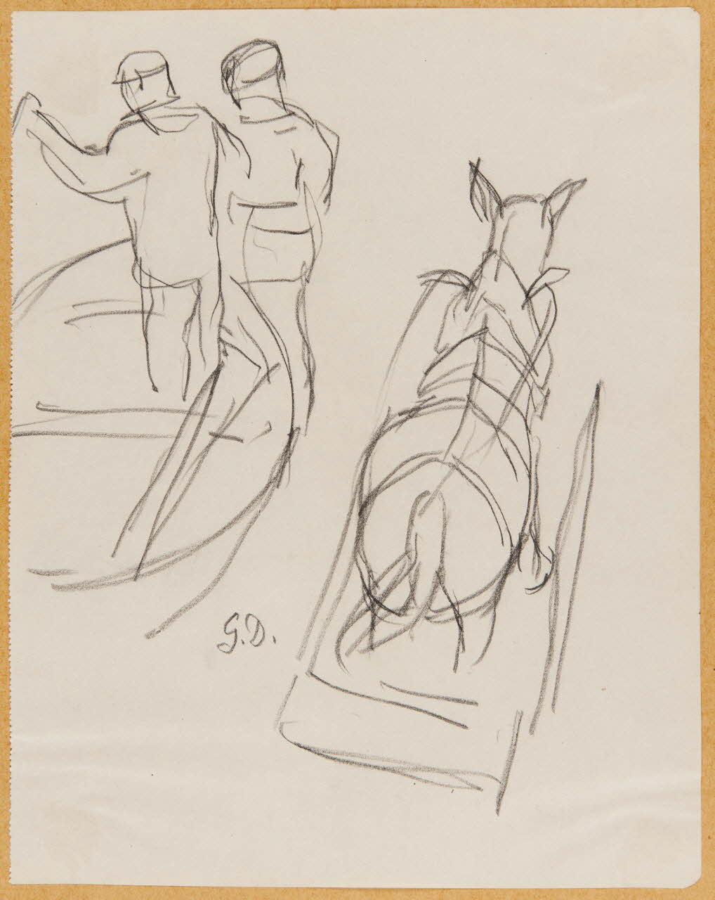 Gaëtan Dumas dessin Etude de pêcheurs sur une barque et cheval 1929 1957.74.240 Photo