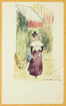 Gaëtan Dumas dessin Arlésienne dans une rue aux Saintes-Maries-de-la-Mer Les Saintes-Maries-de-la-Mer 1911 1957.74.270 Photo