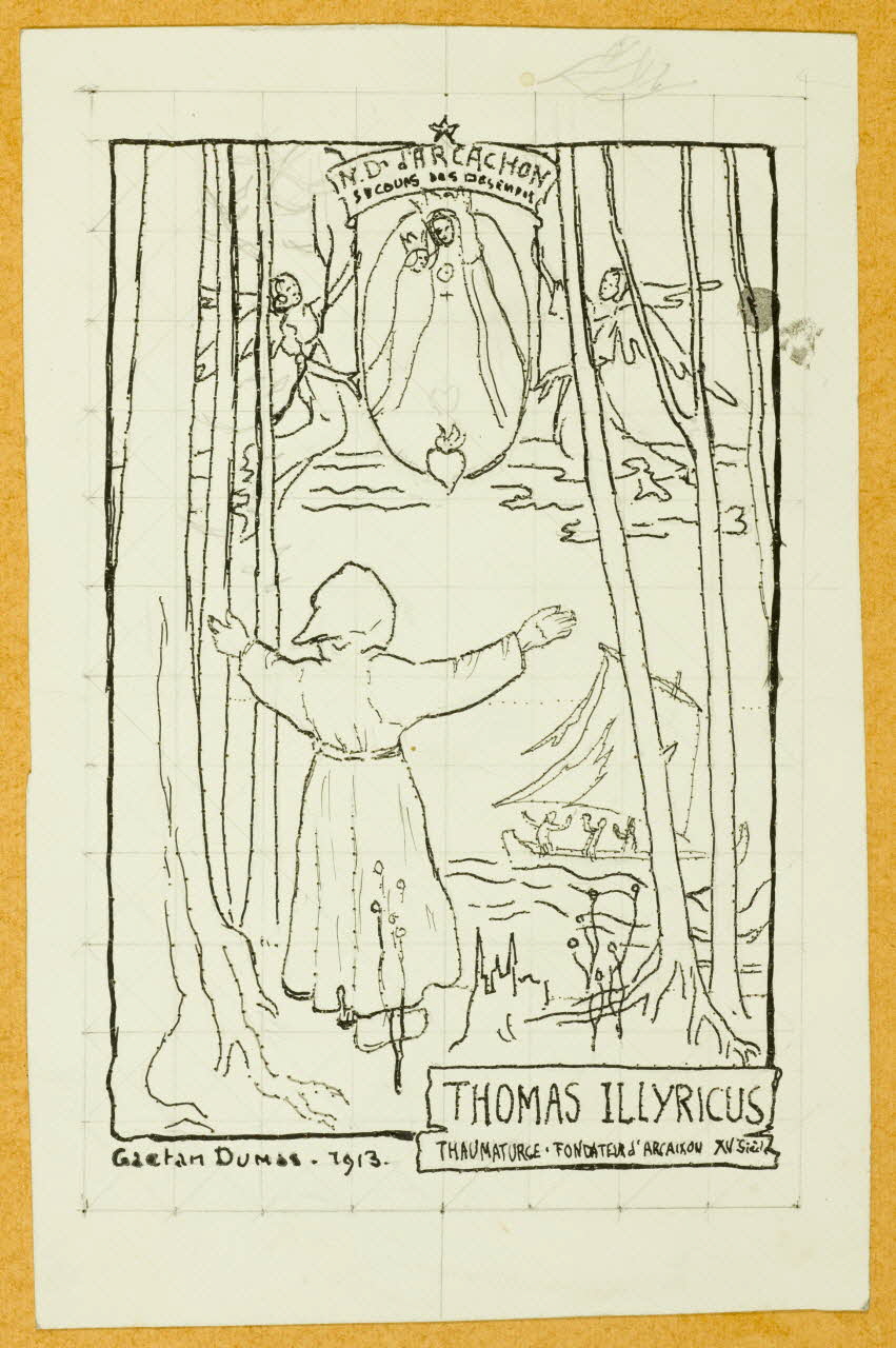 Gaëtan Dumas dessin THOMAS ILLYRICUS  THAUMATURGE . FONDATEUR d'ARCACHON XV Siècle 1913 1957.74.294 Photo