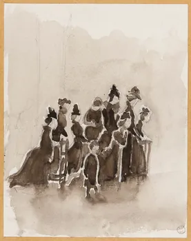 Gaëtan Dumas dessin Groupe de femmes agenouillées dans une église 1900 1957.74.3  Photo
