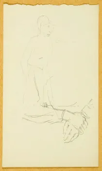Gaëtan Dumas dessin Esquisse d'un personnage et de mains croisées 1902 1957.74.300 Photo