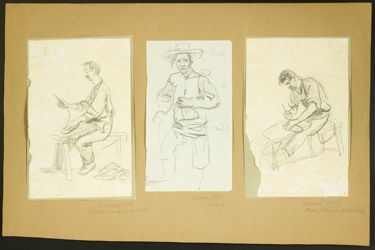 Gaëtan Dumas ensemble (2) Ouvrier faisant des sandales Bordeaux 1908 1957.74.69/70 Photo