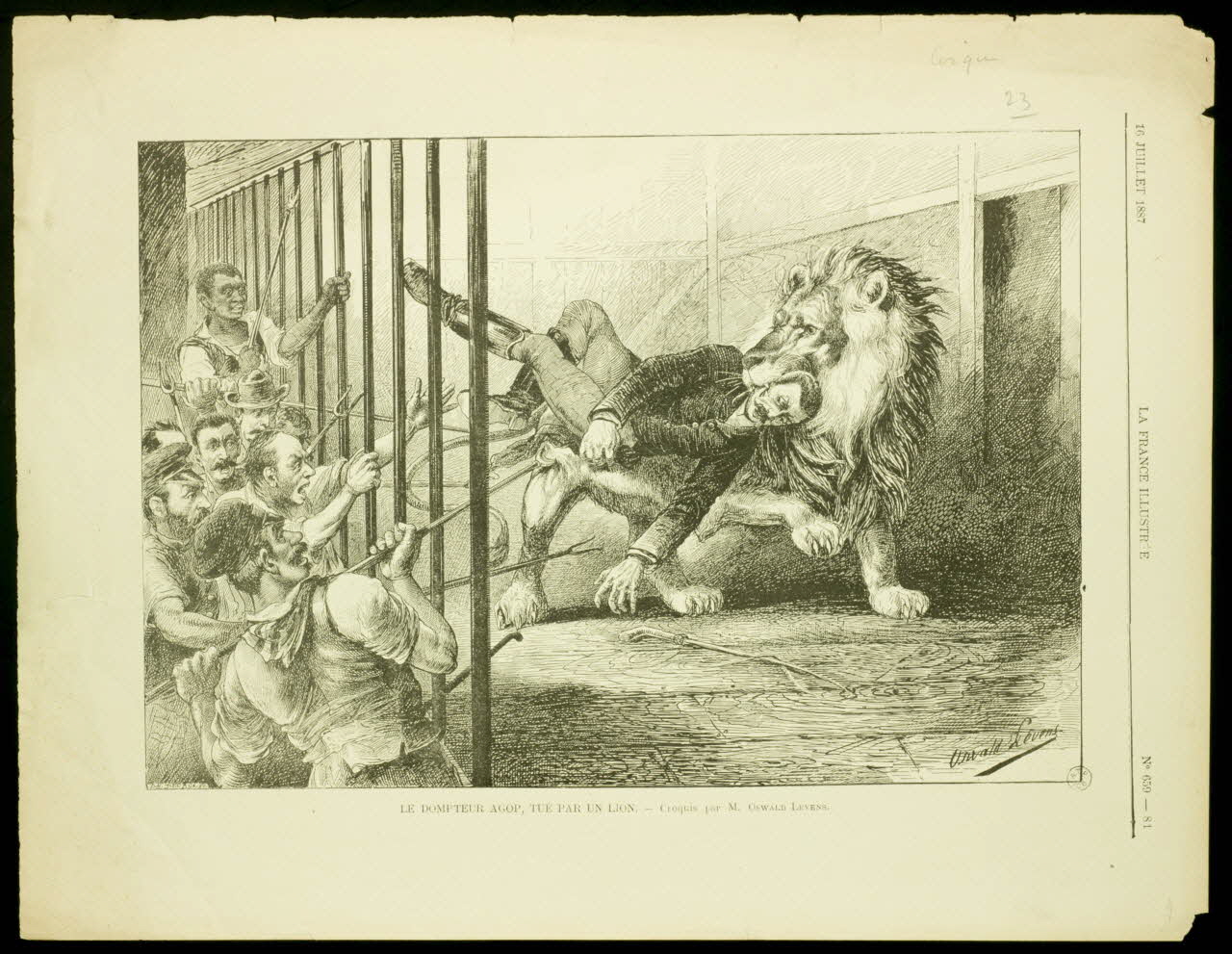 estampe LE DOMPTEUR AGOP, TUE PAR UN LION. 1957.96.8 Photo
