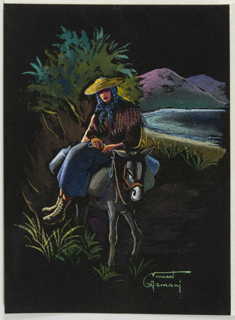 Vincent Armani dessin Femme assise sur un âne et portant le chapeau d'Alata 1958 1958.111.3 Photo
