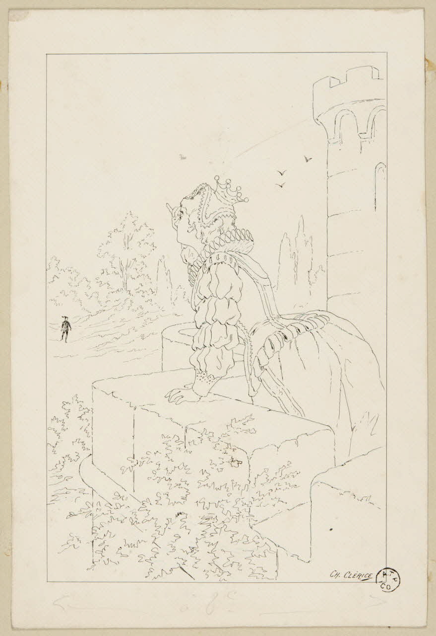 Charles Clérice dessin Malbrough, Madame en haut de la tour 1886 1958.12.10 Photo