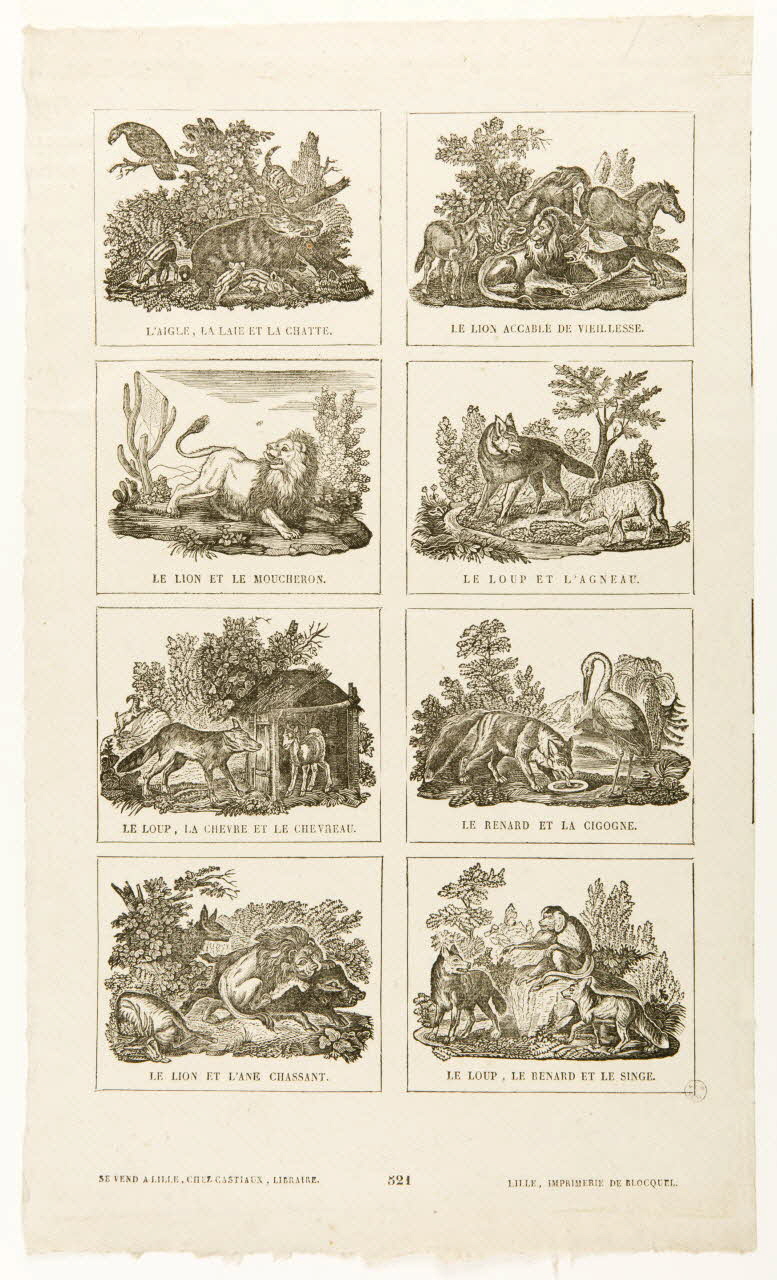 Saint Just César ; Jean-Baptiste Castiaux ; Simon-François Blocquel imagerie ancienne Planche de fables Lille 1809-1837 1958.52.25 Photo