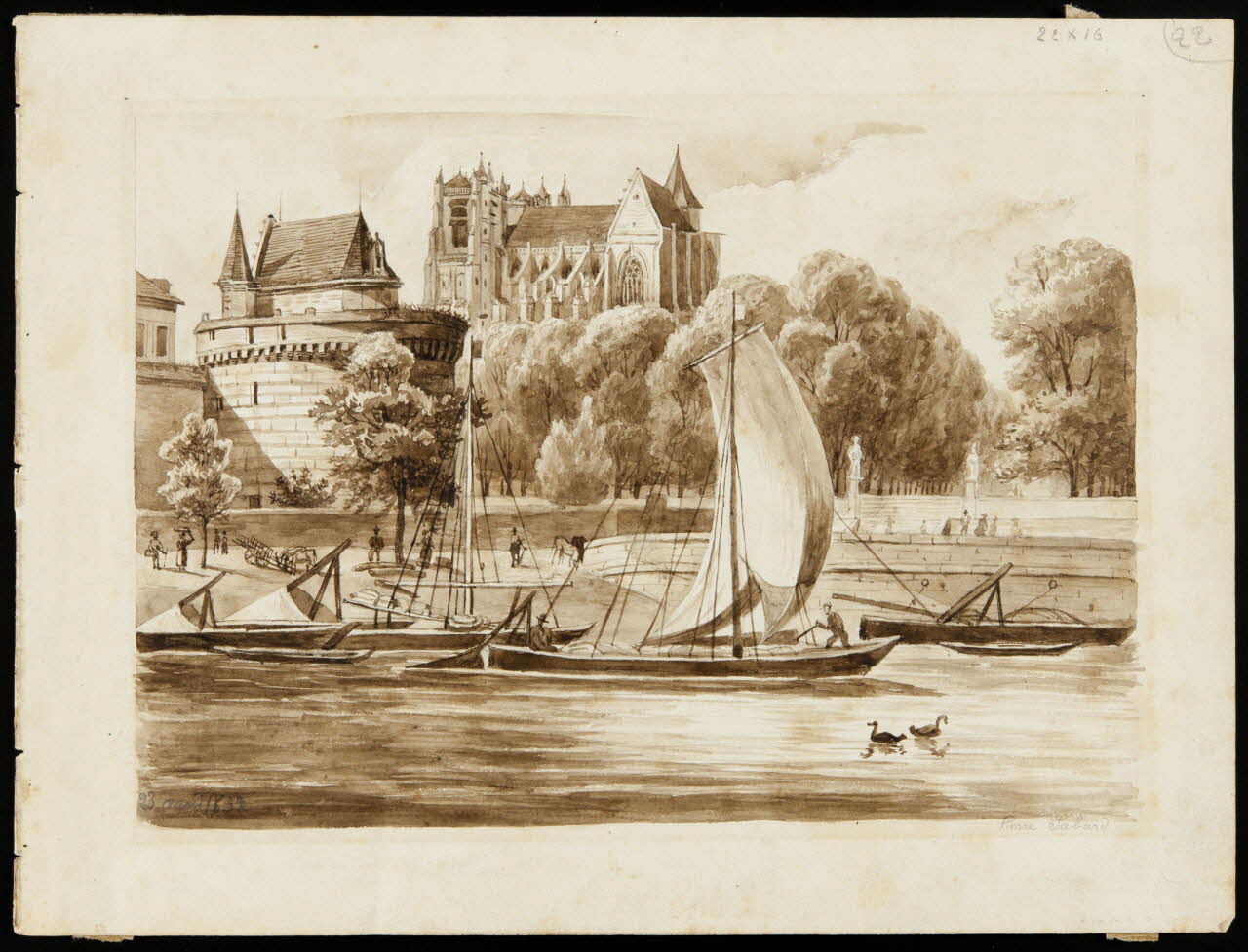 Sabard Pierre dessin Vue des quais de Nantes 1832 1958.64.1 Photo