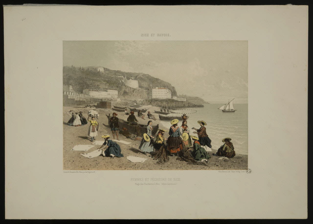 estampe NICE ET SAVOIE.  FEMMES ET PÊCHEURS DE NICE.  Plage des Ponchettes à Nice. (Alpes-maritimes.) 1959.115.15 Photo