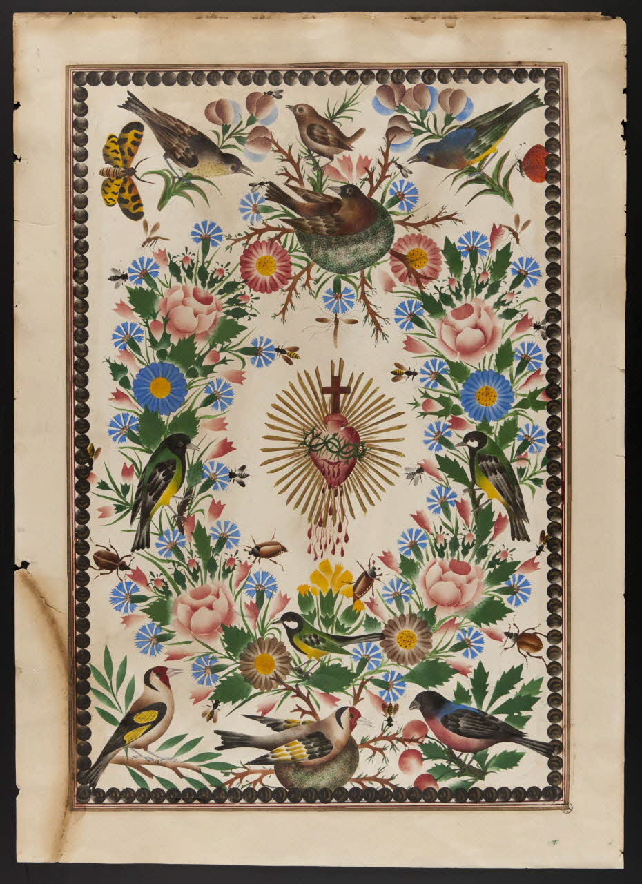 dessin Coeur, fleurs, oiseaux et insectes 1959.120.2 Photo