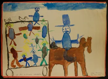 enfant dessin Le char de la société colombophile 1959 1959.126.7 Photo