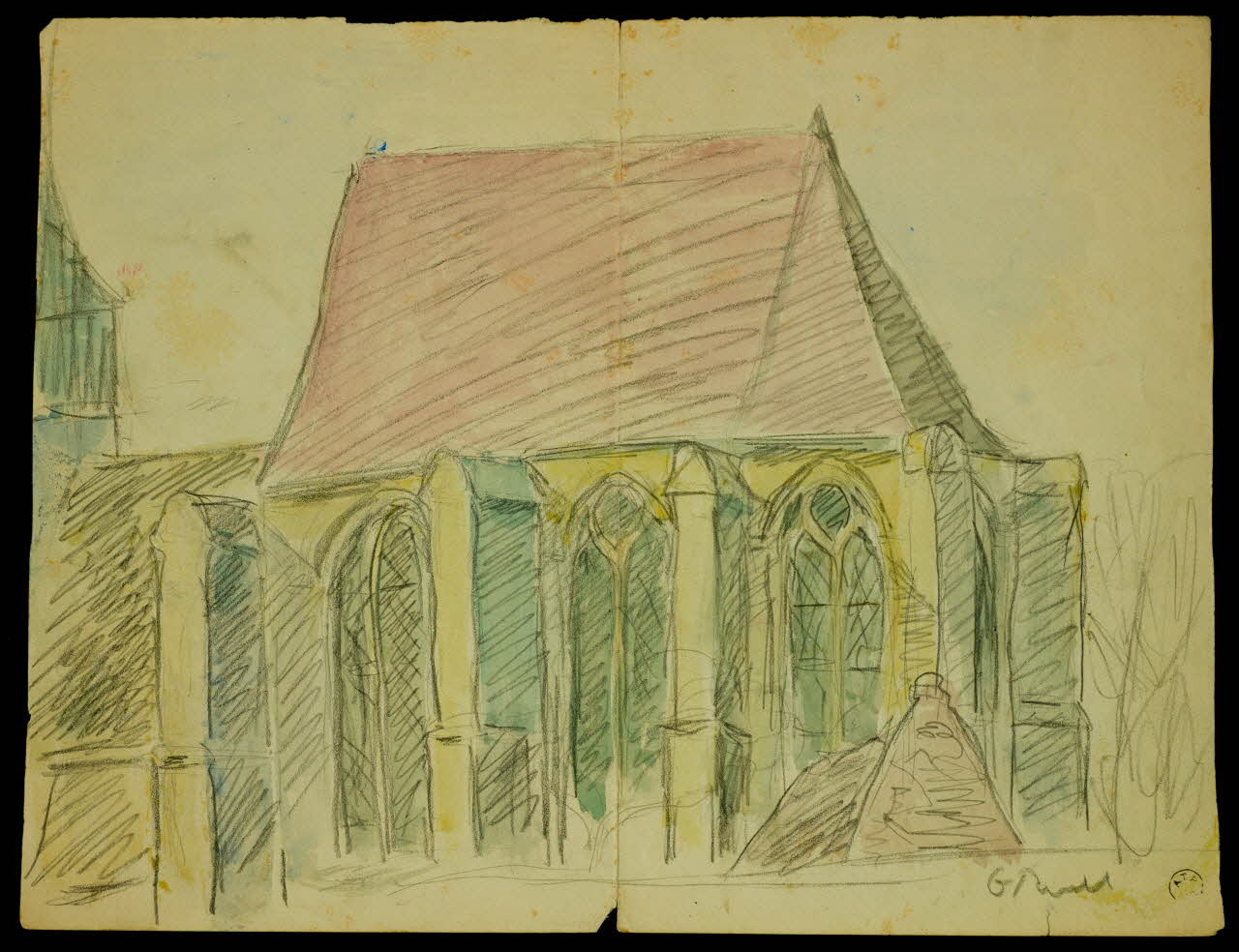 Georges Henri Rivière dessin Eglise St Médard de Vaux Le Frestoy-Vaux 1914 1959.143.12 Photo