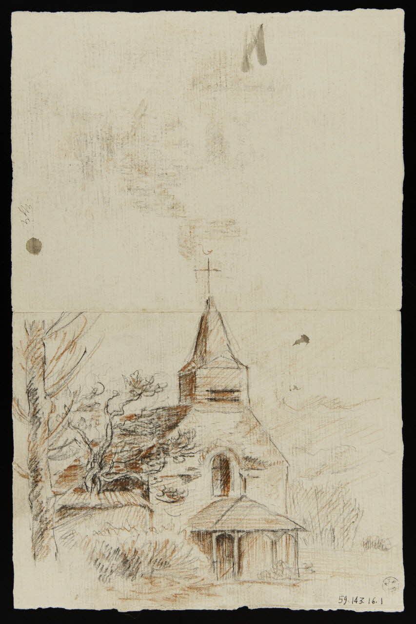 Georges Henri Rivière dessin double face L'église du Tronquoy Le Frestoy-Vaux 1918 1959.143.16.1/2 Photo