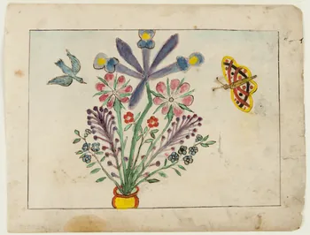 dessin Oiseau, papillon et vase de fleurs 1959.28.21.16 Photo