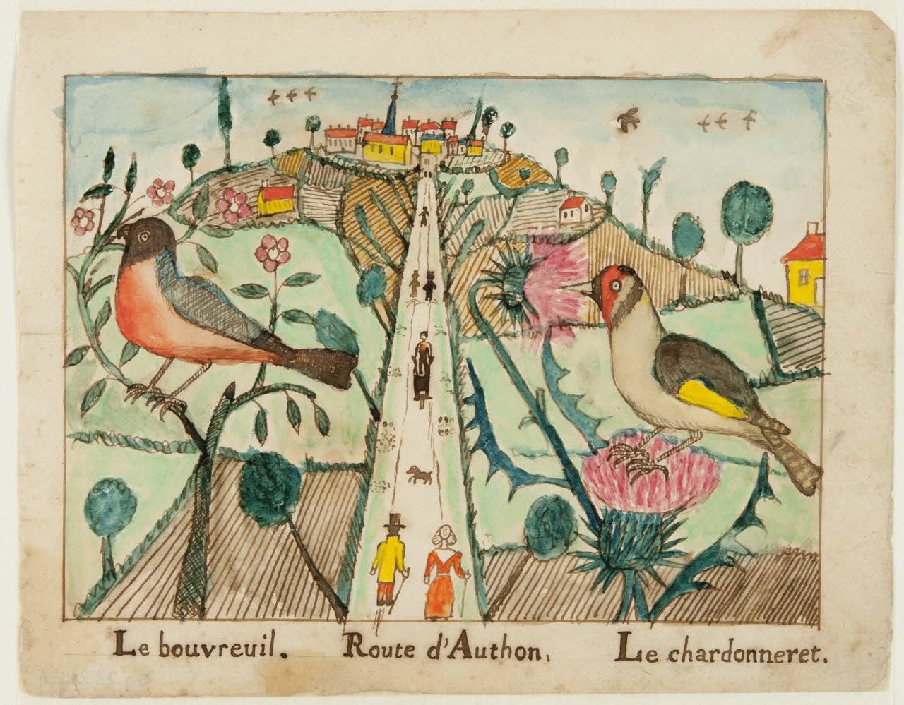 dessin Le bouvreuil. Route d'Authon. Le chardonneret. 1959.28.21.24 Photo