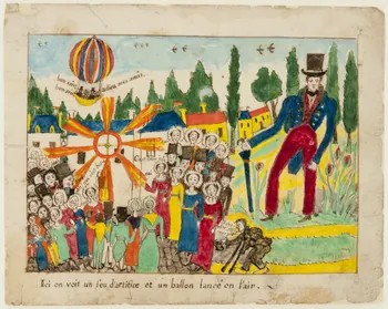dessin Ici, on voit un feu d'artifice et un ballon lancé en l'air 1959.28.21.26 Photo