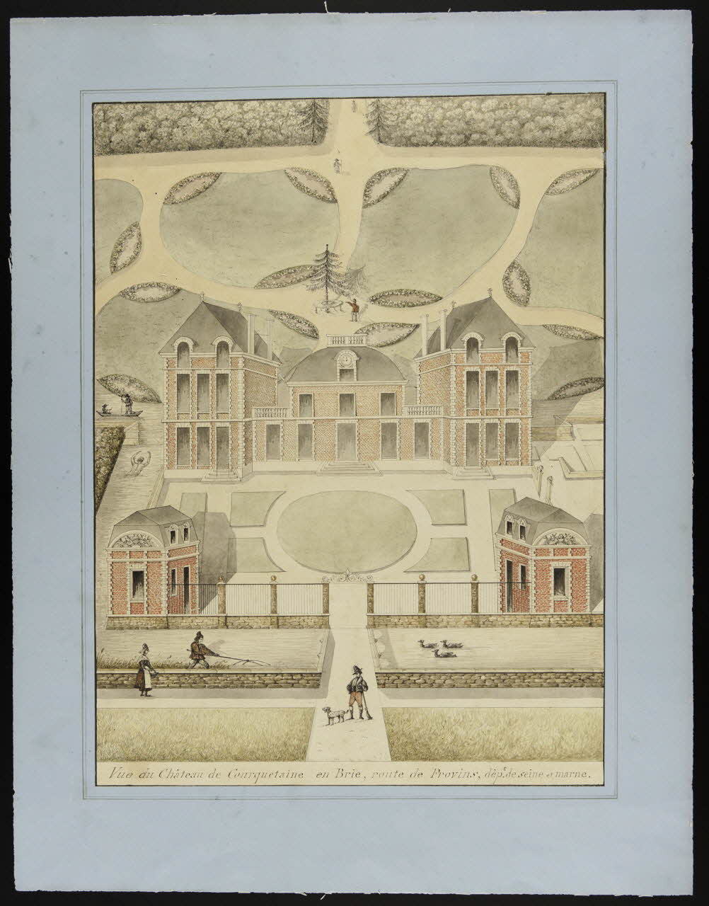 dessin Vue du Château de Courquetaine en Brie, route de Provins, dépt. de seine et marne. 1959.28.23  Photo