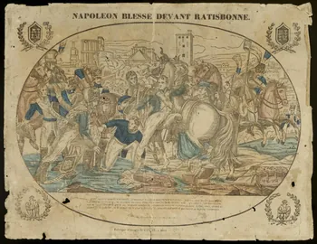 Charles Nicolas Gangel estampe NAPOLEON BLESSE DEVANT RATISBONNE. France 1852-1858 1959.32.1 Photo