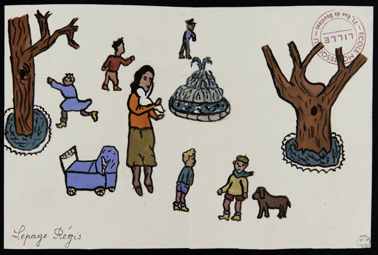 enfant Lepage, Régis dessin d'enfant Enfants et maman au parc Lille 1959 1959.46.11 Photo