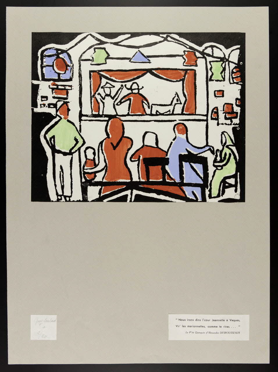 estampe "Nous irons dins l'cour Jeannette à Vaques,  Vir' les marionnettes, comme te riras..." 1959.46.19 Photo
