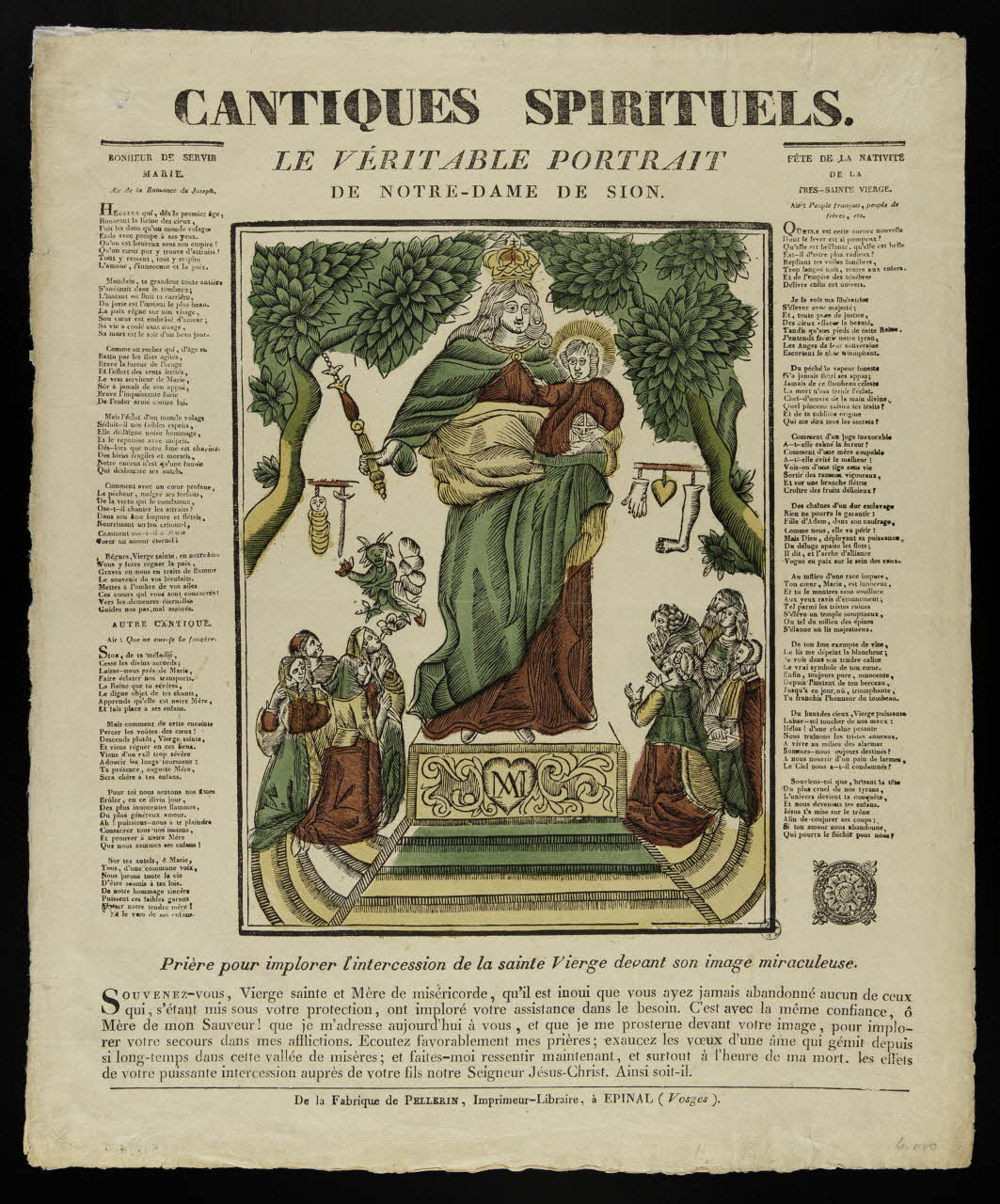 Pellerin imagerie ancienne CANTIQUES SPIRITUELS.  LE VERITABLE PORTRAIT  DE NOTRE-DAME DE SION. Lorraine, France 1837 1959.74.9 Photo