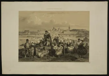 estampe LA BRETAGNE CONTEMPORAINE.  ILLE-ET-VILAINE - FRONTISPICE  Plage des Bains à St. Malo. - Costumes divers des environs : Dinard, Dol, Cancale, &a. 1959.95.2  Photo