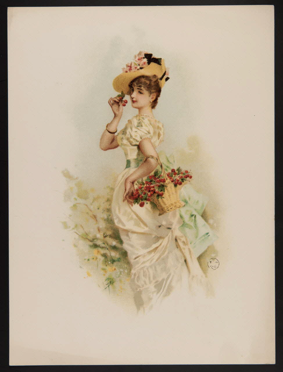 estampe Femme en robe 1880 portant un panier de cerises 1960.22.22 Photo