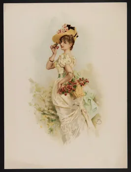 estampe Femme en robe 1880 portant un panier de cerises 1960.22.22  Photo