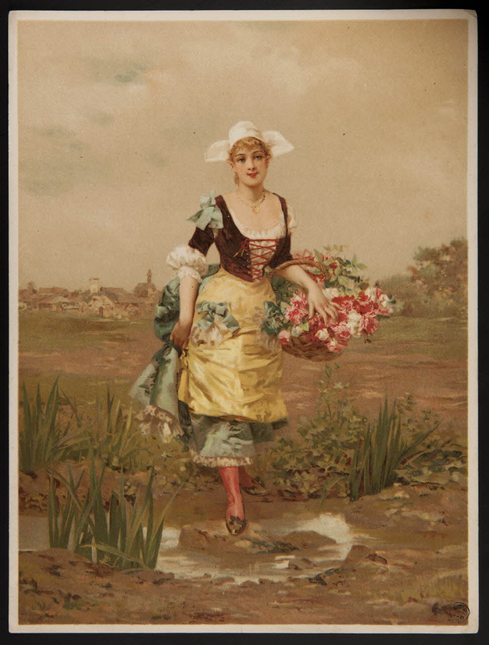 estampe Paysanne portant un panier de fleurs 1960.22.26 Photo