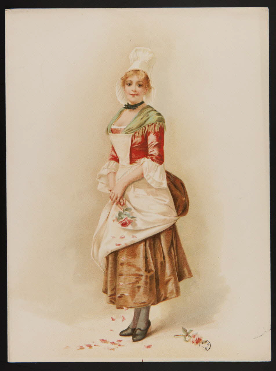 estampe Jeune femme en costume normand tenant une rose 1960.22.27 Photo