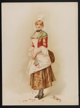 estampe Jeune femme en costume normand tenant une rose 1960.22.27 Photo