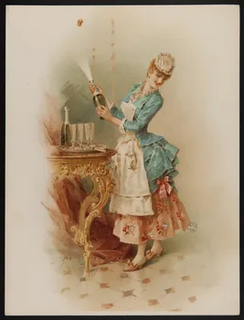 estampe Une jeune fille ouvre une bouteille de champagne 1960.22.33  Photo