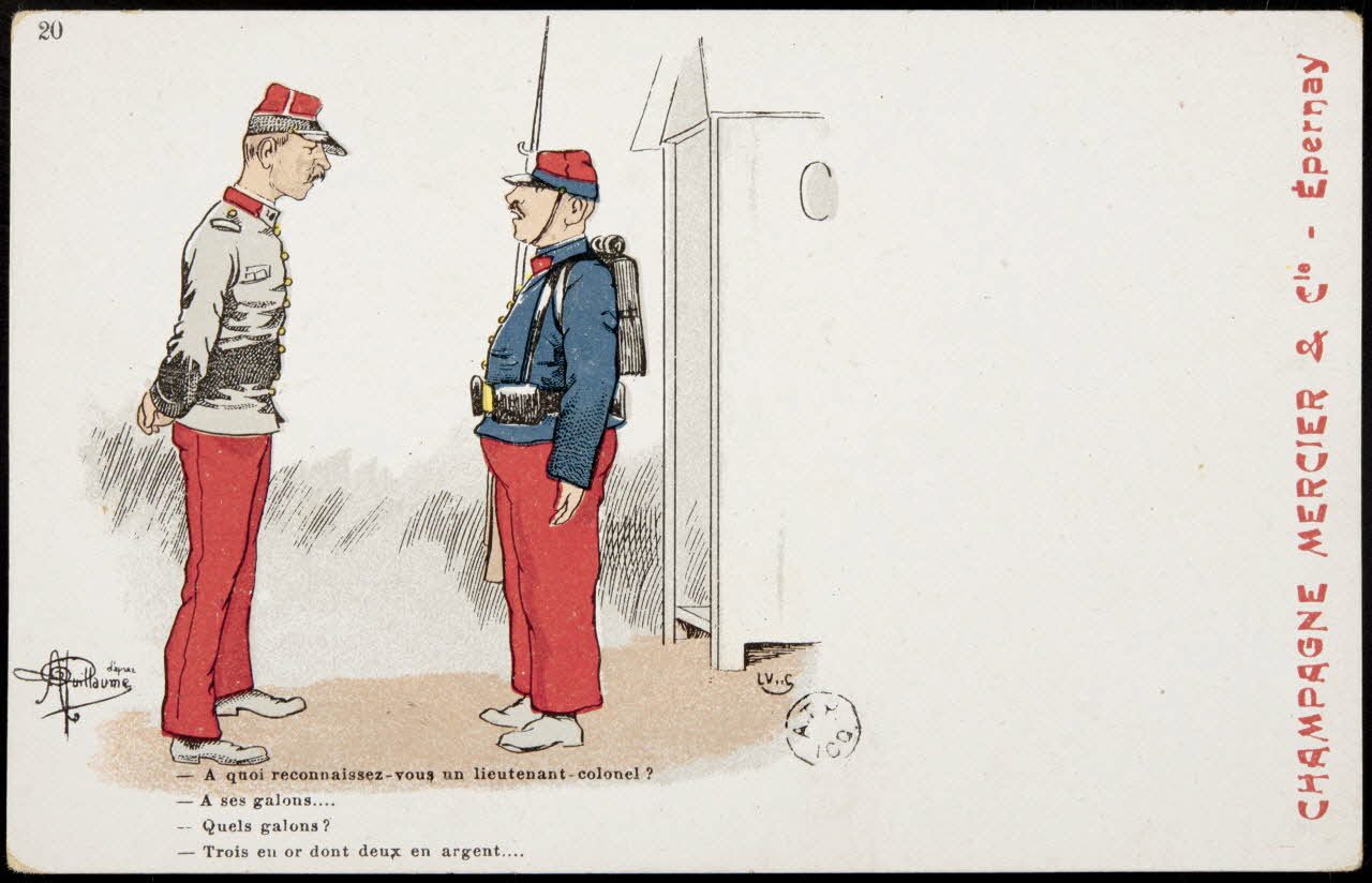 carte réclame - A quoi reconnaissez-vous un lieutenant-colonel ?  - A ses galons...  Quels galons ?  - Trois en or dont deux en argent... 1960.22.330 Photo