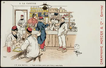 carte réclame A LA CANTINE  (A son verre). - Case-toi bien, parce que c'soir y aura foule. 1960.22.346  Photo