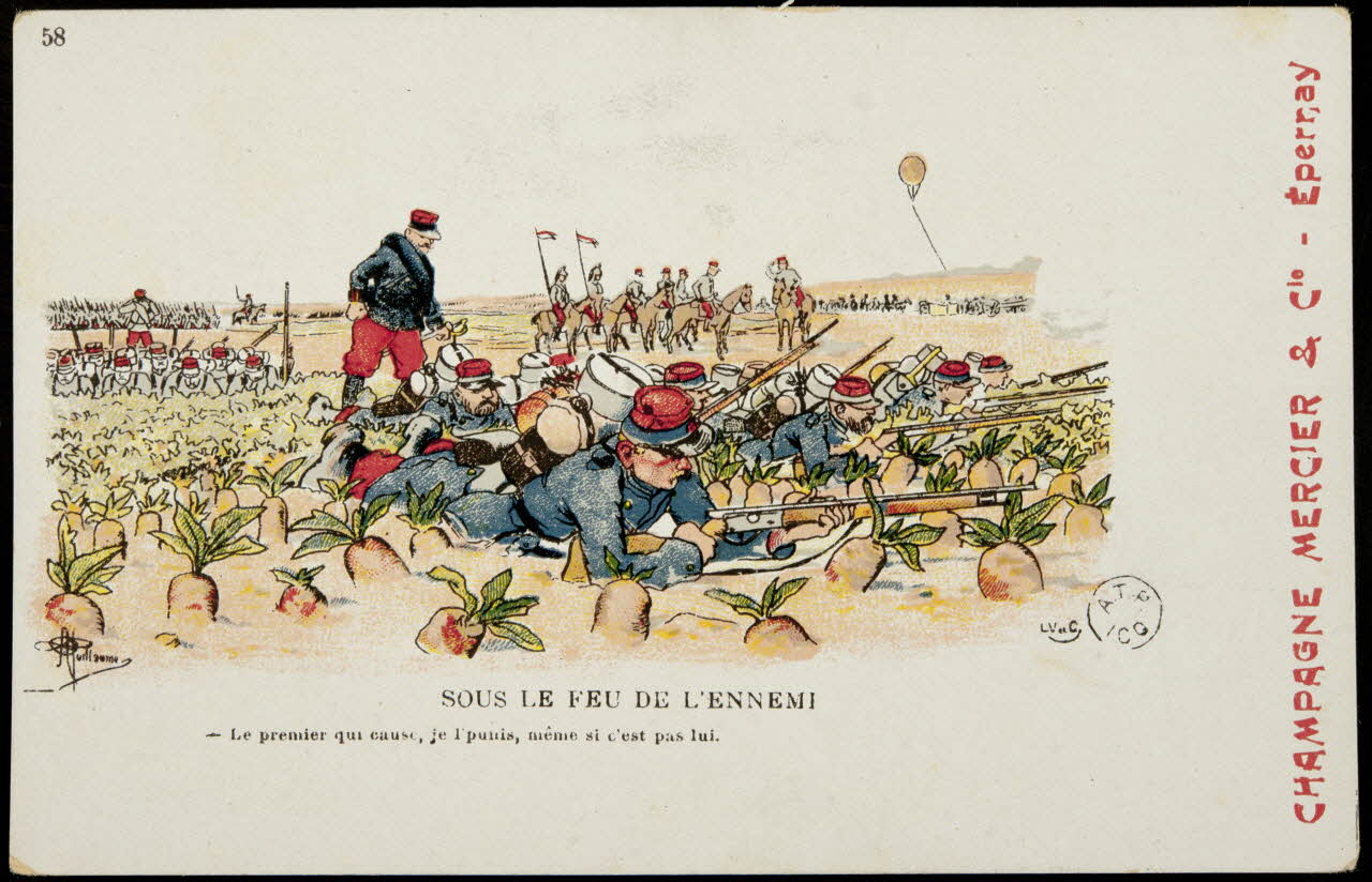 carte réclame SOUS LE FEU DE L'ENNEMI  - Le premier qui cause, je l'punis, même si c'est pas lui. 1960.22.364 Photo