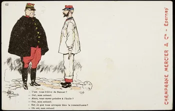 carte réclame - C'est vous l'élève de Bonnat ?  - Oui, mon colonel.  - Alors, vous savez peindre à l'huile ?  - Oui, mon colonel.  - Est-ce que vous attrapez bien la ressemblance ?  - Oh oui, mon colonel 1960.22.367  Photo