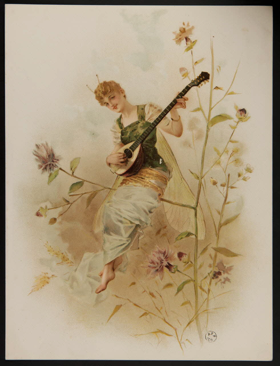 estampe Femme insecte jouant de la cithare assise sur une plante 1960.22.45 Photo