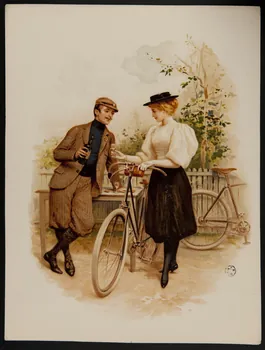 estampe Homme et femme en tenue de vélo en train de boire 1960.22.54  Photo