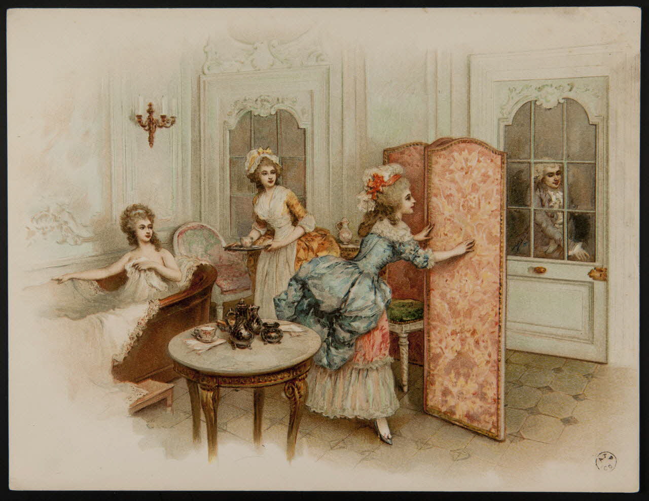 estampe Une femme du XVIIIe faisant sa toilette va être aperçue par un homme 1960.22.75 Photo