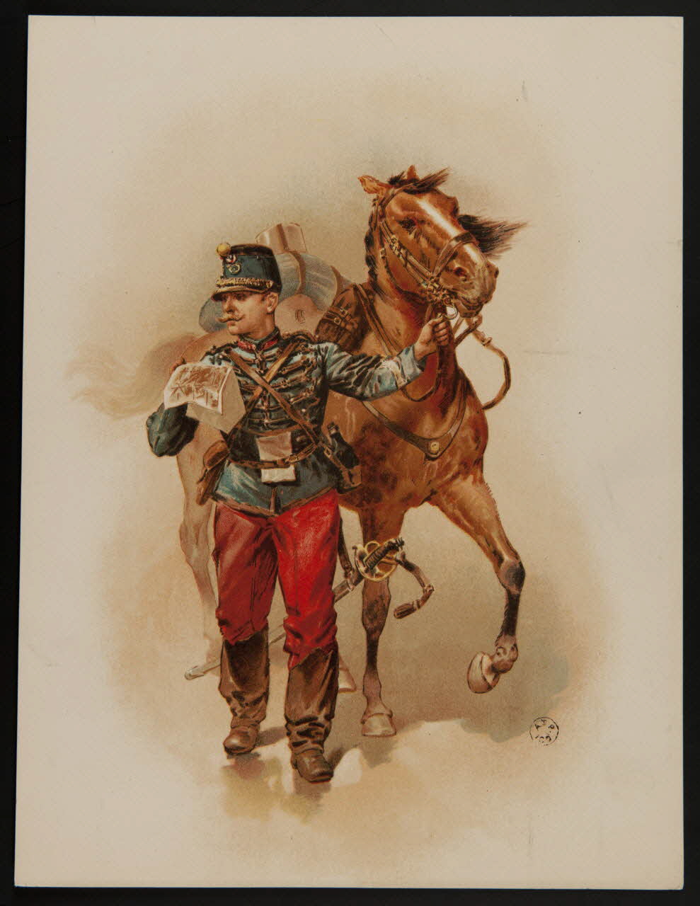 estampe Un soldat à pied tient son cheval par la bride et lit une carte de l'autre main 1960.22.85 Photo