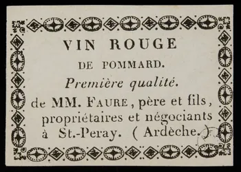étiquette publicitaire VIN ROUGE  DE POMMARD. 1960.66.204 Photo