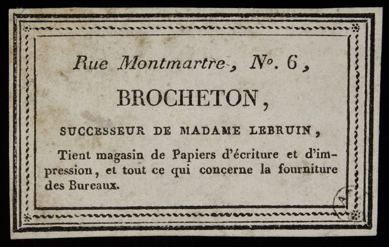 carte réclame BROCHETON,  SUCCESSEUR DE MADAME LEBRUIN, 1960.66.232 Photo