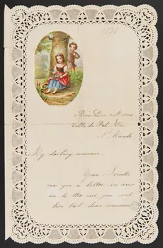 estampe Papier à lettre orné d'une scène avec fillette et garçon 1960.66.278 Photo