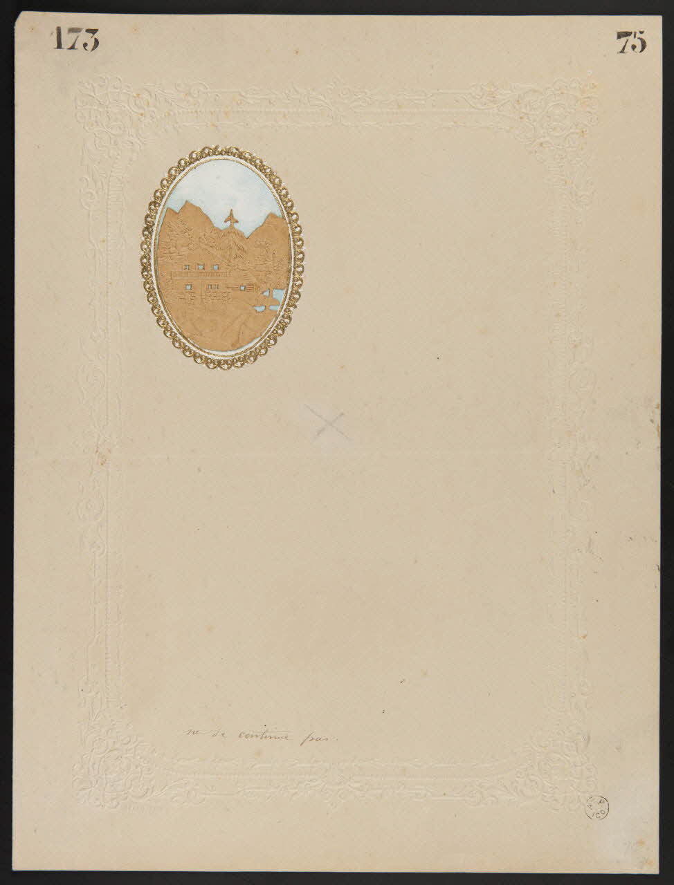 estampe Papier à lettre orné d'un médaillon représentant un chalet à la montagne 1960.66.307 Photo