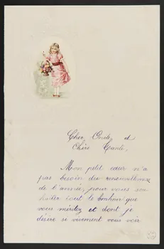estampe Papier à lettre orné d'une fillette portant un panier de fleurs 1960.66.321 Photo