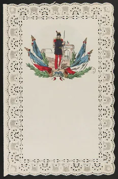 estampe Papier à lettre orné d'un soldat en uniforme et de drapeaux français 1960.66.337 Photo