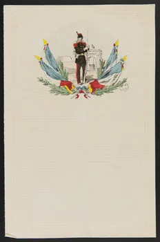 estampe Papier à lettre orné d'une figure de soldat avec drapeaux français 1960.66.338 Photo